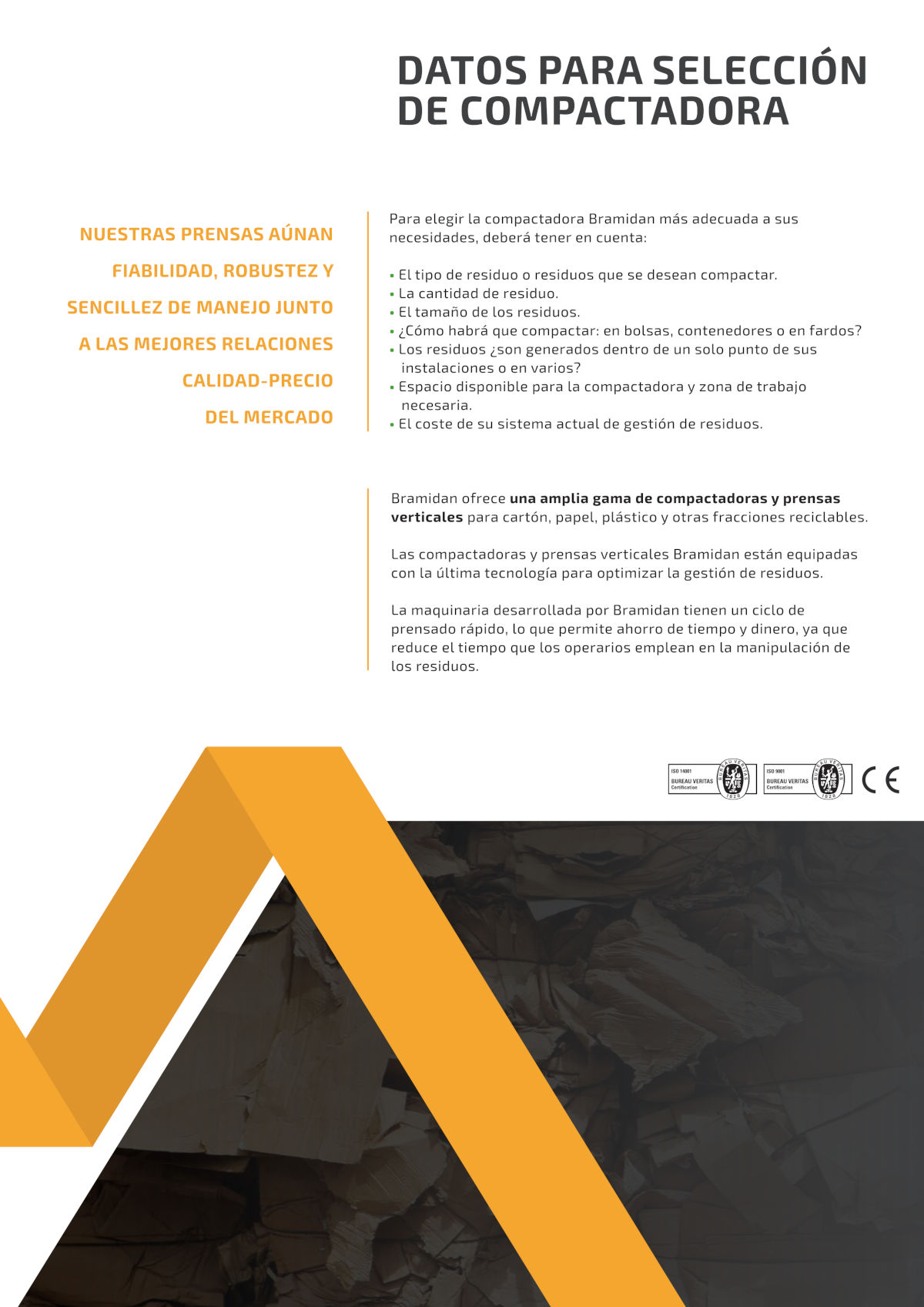 Catálogo compactadoras de residuos Bramidan B3 B4 B5