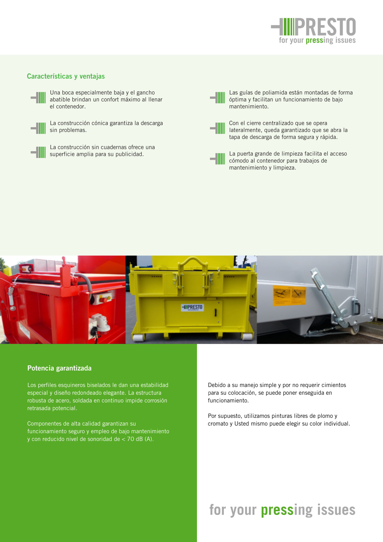 Contenedor auto-compactador Presto con ruedas